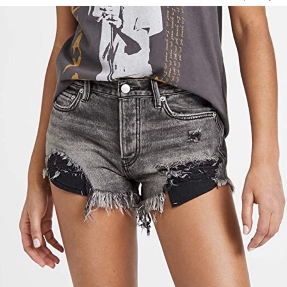 Free People NWOT Loving Good Vibrations Denim Distressed Black Cutoffs